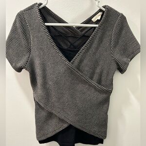 Gilded Intent Black & Gray Short Sleeve Wrap Top